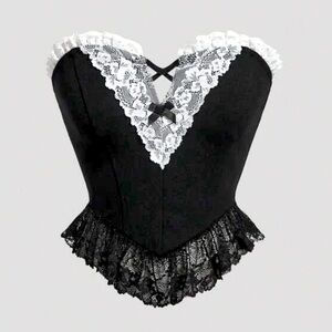 Brand new black & white ruffle lace trim tube top